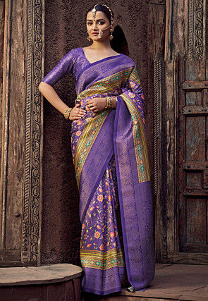 Digital Printed Art Silk Jacquard Saree in Purple
