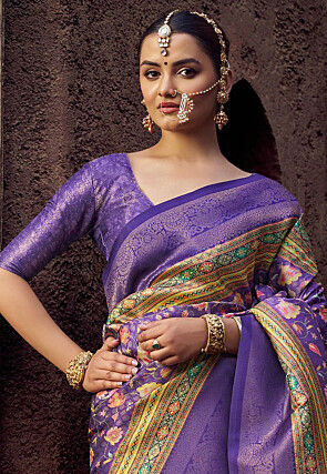 Digital Printed Art Silk Jacquard Saree in Purple