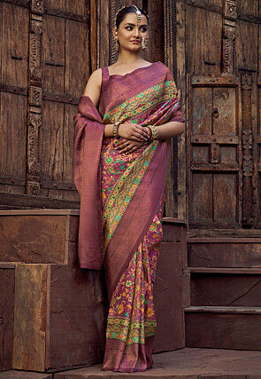 Digital Printed Art Silk Jacquard Saree in Purple