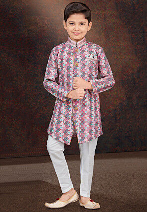 Digital Printed Art Silk Jacquard Sherwani in Multicolor