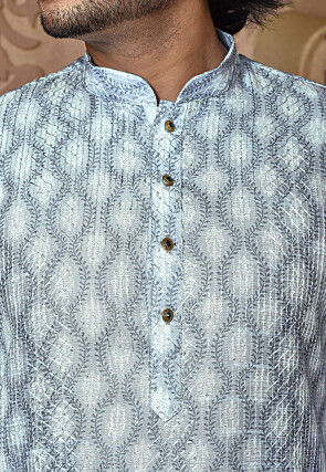 Digital Printed Art Silk Kurta in Light Grey