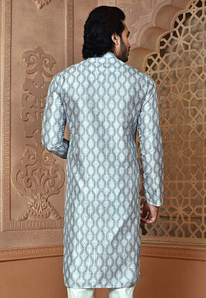 Digital Printed Art Silk Kurta in Light Grey