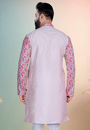 Digital Printed Art Silk Kurta in Pink