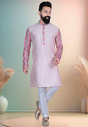 Digital Printed Art Silk Kurta in Pink