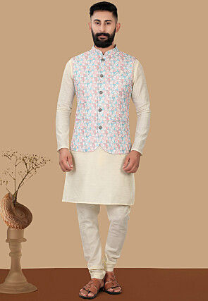 Atasi Printed Kurta Pajama Jacket Set Mandarin Collar Traditional Ethnic  Shirt - Walmart.com