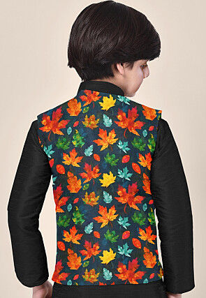 Digital Printed Art Silk Kurta Set in Black