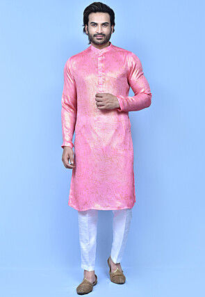 Digital Printed Georgette Kurta Set in Peach Pink