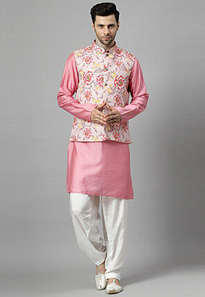 Digital Printed  Art Silk Kurta Set in Pink and Light Pink