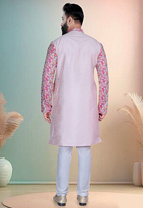 Digital Printed Art Silk Kurta Set in Pink