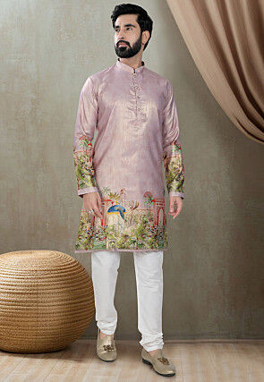 Digital Printed Art Silk Kurta Set in Purple