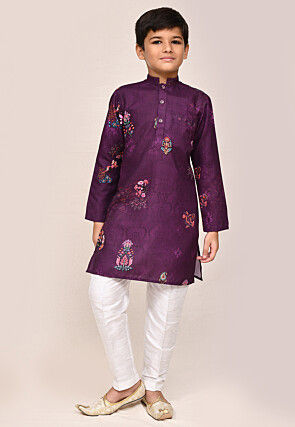 Digital Printed Art Silk Kurta Set in Purple