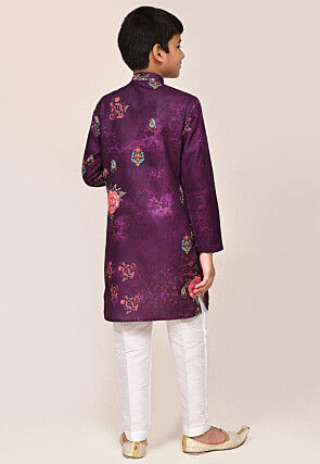 Digital Printed Art Silk Kurta Set in Purple