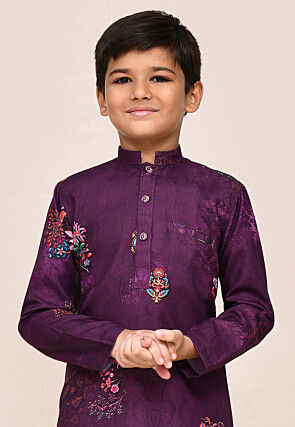 Digital Printed Art Silk Kurta Set in Purple