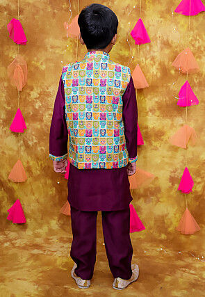 Digital Printed Art Silk Kurta Set in Violet