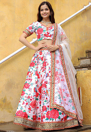Digital Printed Art Silk Lehenga in Baby Pink