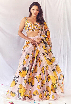 Digital Printed Art Silk Lehenga in Baby Pink