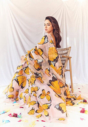 Digital Printed Art Silk Lehenga in Baby Pink