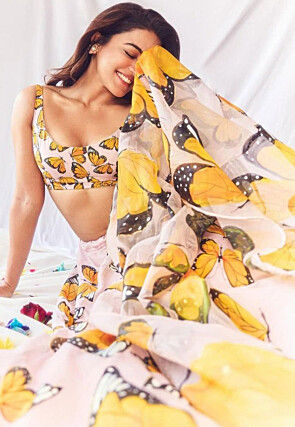 Digital Printed Art Silk Lehenga in Baby Pink