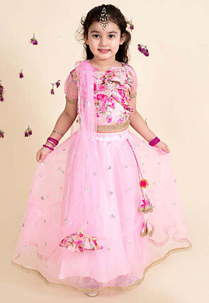 Digital Printed Art Silk Lehenga in Baby Pink
