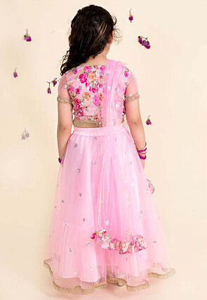 Digital Printed Art Silk Lehenga in Baby Pink