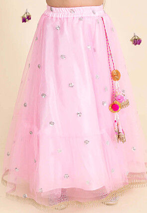 Digital Printed Art Silk Lehenga in Baby Pink