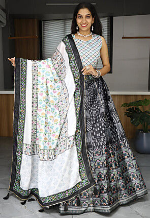 Digital Printed Art Silk Lehenga in Black