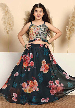 Digital Printed Art Silk Lehenga in Black