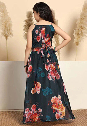 Digital Printed Art Silk Lehenga in Black