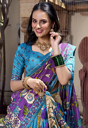 Digital Printed Art Silk Lehenga in Blue