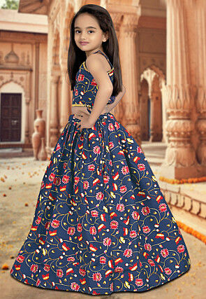 Digital Printed Art Silk Lehenga in Blue