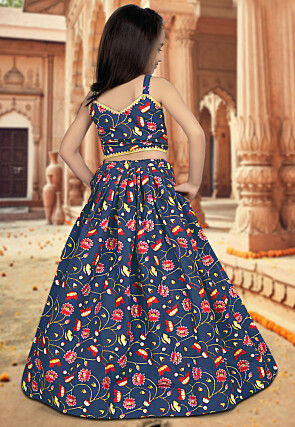Digital Printed Art Silk Lehenga in Blue