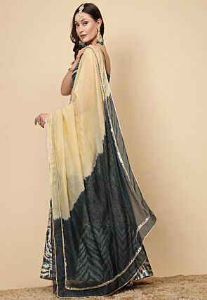 Digital Printed Art Silk Lehenga in Light Beige