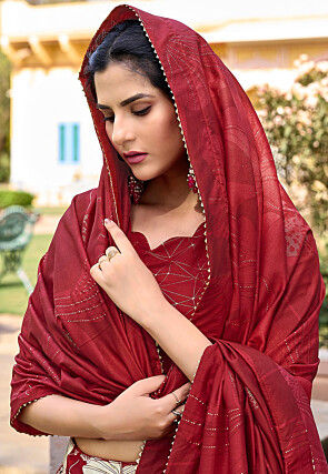 Digital Printed Art Silk Lehenga in Maroon