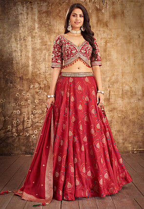 Digital Printed Art Silk Lehenga in Maroon