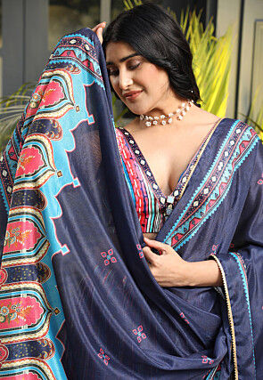 Digital Printed Satin Lehenga in Multicolor