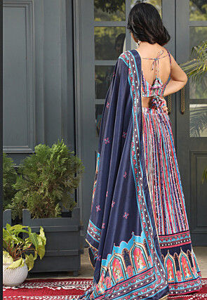 Digital Printed Satin Lehenga in Multicolor