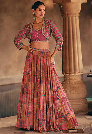 Buy Utsav Fashion Gota Patti Pure Raw Silk Circular Lehenga in Pink at  Amazon.in