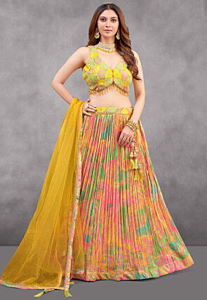 Digital Printed Art Silk Lehenga in Multicolor
