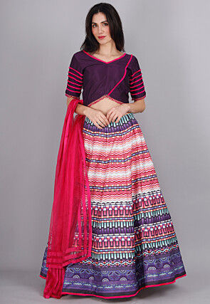 Digital Printed Art Silk Lehenga in Multicolor