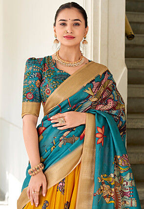 Digital Printed Art Silk Lehenga in Mustard