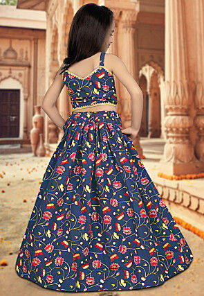 Digital Printed Art Silk Lehenga in Navy Blue