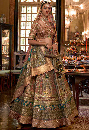 Photo of Sabyasachi floral print lehenga for engagement