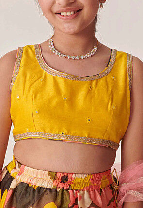 Digital Printed Art Silk Lehenga in Olive Green