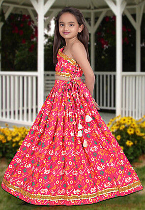 Digital Printed Art Silk Lehenga in Pink