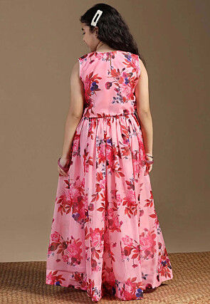 Digital Printed Art Silk Lehenga in Pink