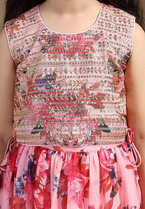 Digital Printed Art Silk Lehenga in Pink