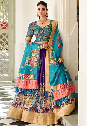 Digital Printed Art Silk Lehenga in Purple