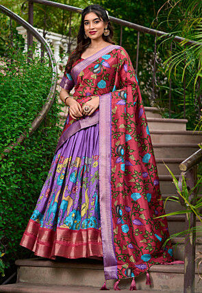 Digital Printed Art Silk Lehenga in Purple