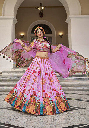 Digital Printed Art Silk Lehenga in Purple