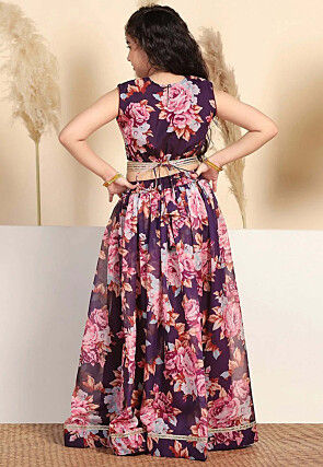 Digital Printed Art Silk Lehenga in Purple